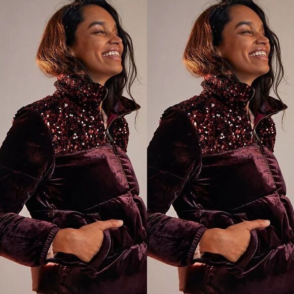 Anthropologie 
Vera Sequined Velvet Puffer Jacket - Picture 3 of 9